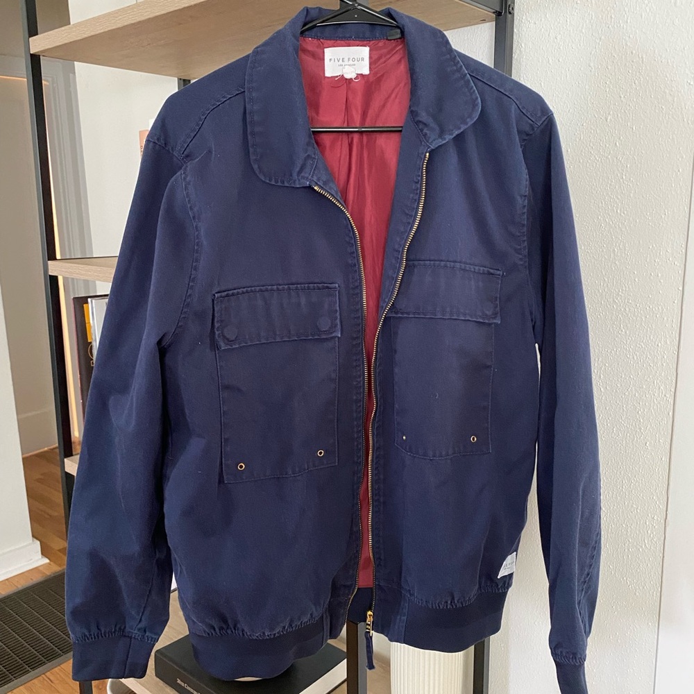 Five Four Blue Lightweight Shirt Jacket with Red Lining